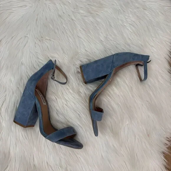 Steve Madden Blue Suede Chunky Heeled Sandals - Size 8