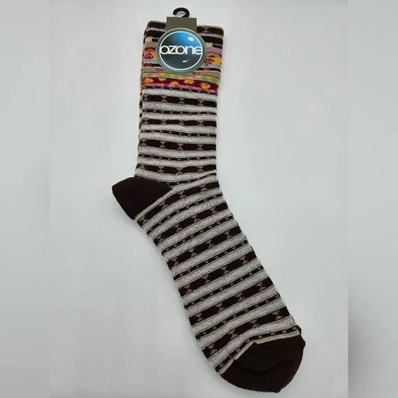 NWT Ozone Design CHOCOLATE BROWN Womens CANDY STRIPE  Socks -  Sz W 9-11 NOS