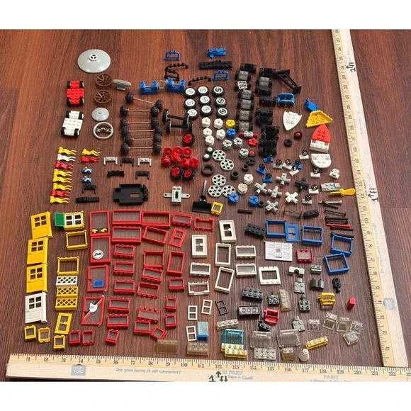 Lego Pieces Lot Tires Axle Door Window Flag Boat Steering Wheel Propeller Pulley