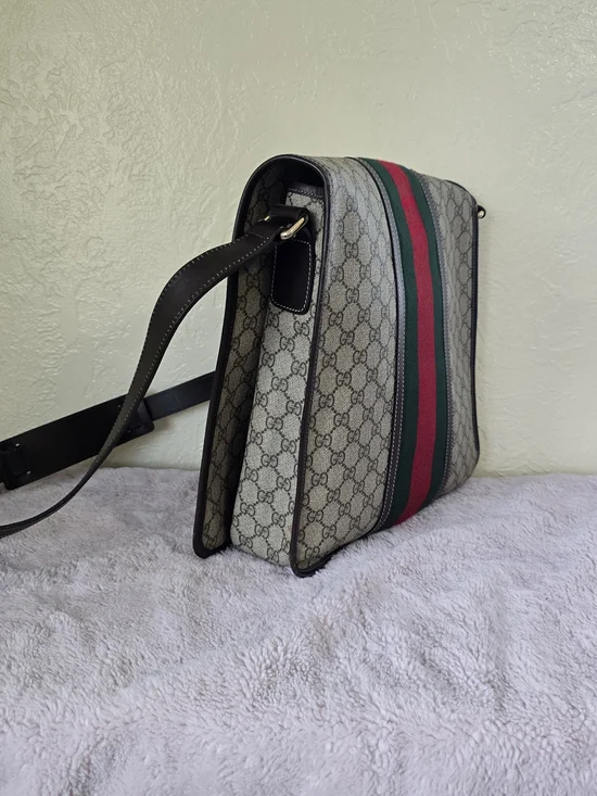 Gucci Large GG Supreme Web Flap Messenger Crossbody Bag