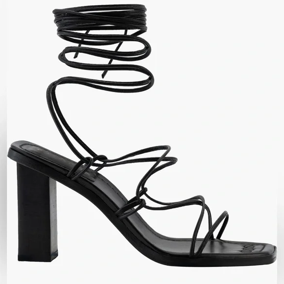 Frame NIB Black Le Doheny Ankle Wrap Leather Heeled Sandals