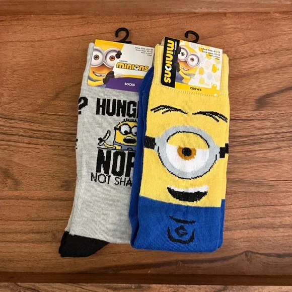 Despicable Me MINIONS Novelty Crew Socks | 2-Pairs |‎ NWT