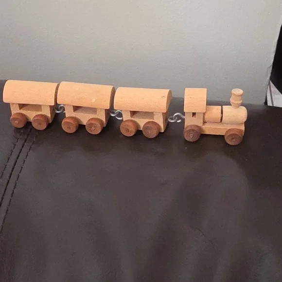 Handcrafted Wooden Toy Train Set. Natural Wood, 4 Piece