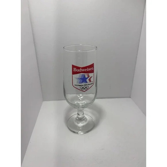 BUDWEISER Vtg. 1984 Los Angeles Olympics Tall Beer Glass with Stem.‎