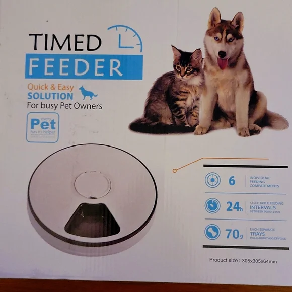 Timed Pet Feeder 6 compartments hold 70g dry or wet food LED screen battery NEW…
