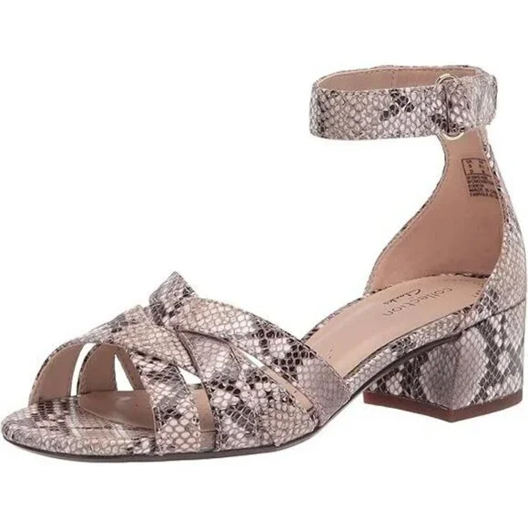 Clarks‎ Women's Caroleigh Rori Heeled Sandal Biege Snake Print 6.5 W NEW