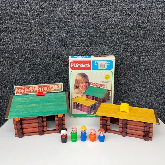 Vintage Playskool Lincoln Logs General Store Post Office Wood Building Set 885