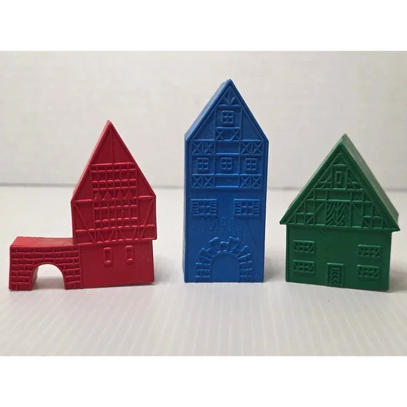 Vintage German Rubber Toy Village Buildings Lot 3 Made in Germany