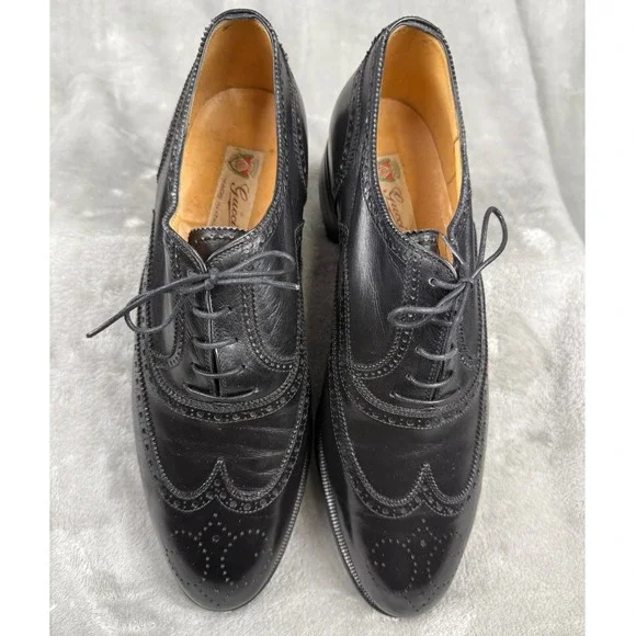 VTG Gucci Men's Black Leather Wingtip Brogue Oxford‎ Shoes Made in IT Sz 41.5 D