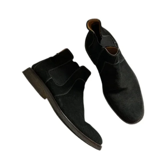 Johnston & Murphy Mens Barett Round Toe Chelsea Boot Size 10M Black Suede