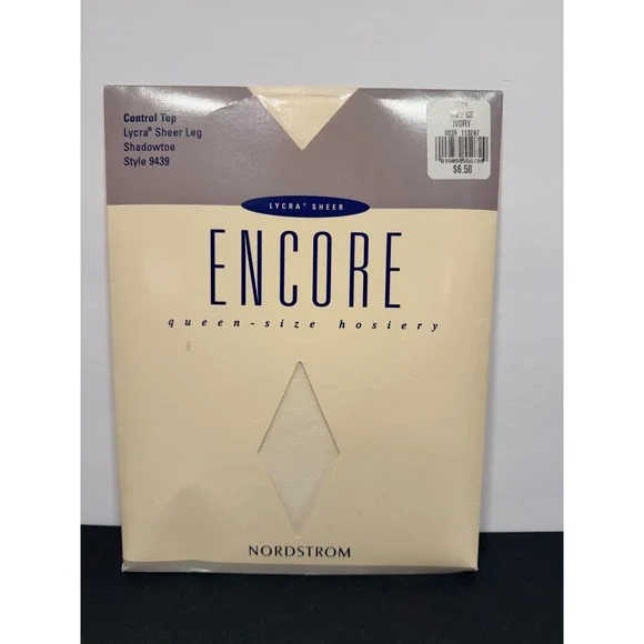 Nordstrom Encore Queen Sz Hosiery Ivory Control Top Sheer Leg Shadowtoe Q2 9439