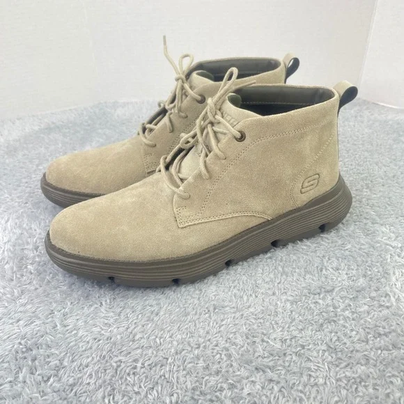 Skechers Chukka Boots Mens 11 Sand Suede Leather Classic Fit Goga Mat 204903