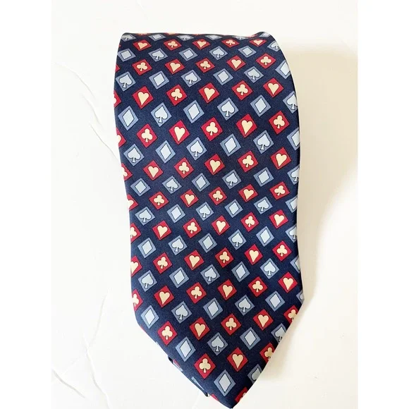 Gucci blue/red/gold card print silk tie