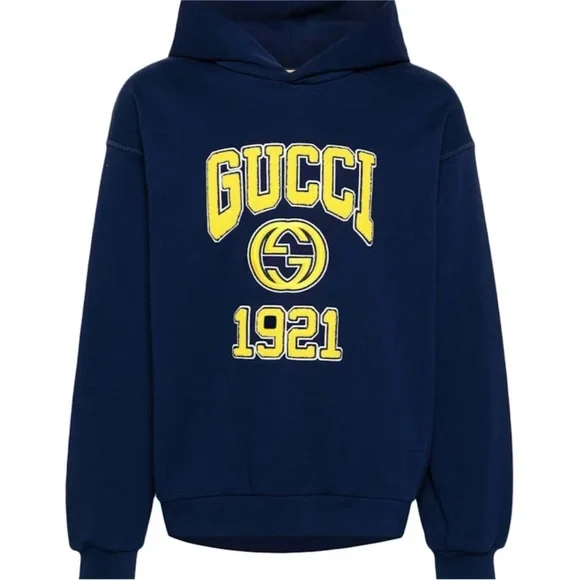 Gucci embroidered logo jersey cotton hoodie, size Large made in Italy NWT