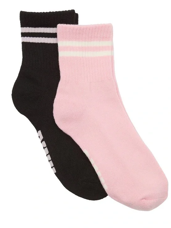 PINK Victoria's Secret Pink & Black 2-Pack Striped Quarter Socks - New