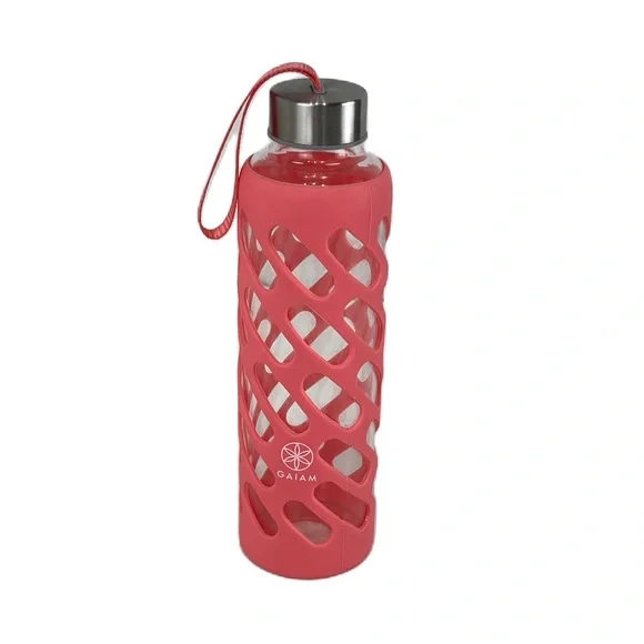 Gaiam Water Bottle Sure-Grip Glass Protective Silicone Sleeve Guava 20 oz