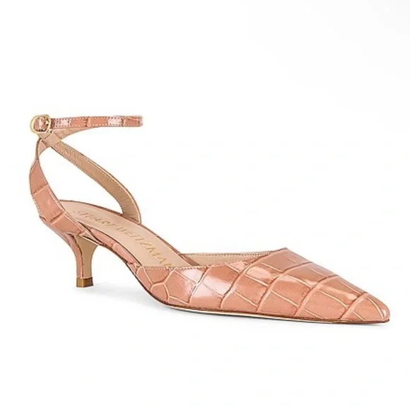 NEW NIB Stuart Weitzman Barelythere 50 Pump In Toast Printed Soft Croc