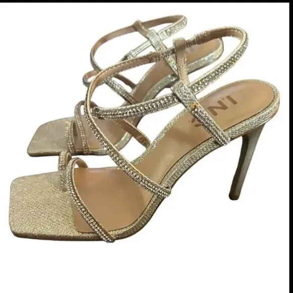 INC Arti Strappy Dress Heels Sparkly  Square Toe Sleek Stiletto Heel NEW SZ 8.5