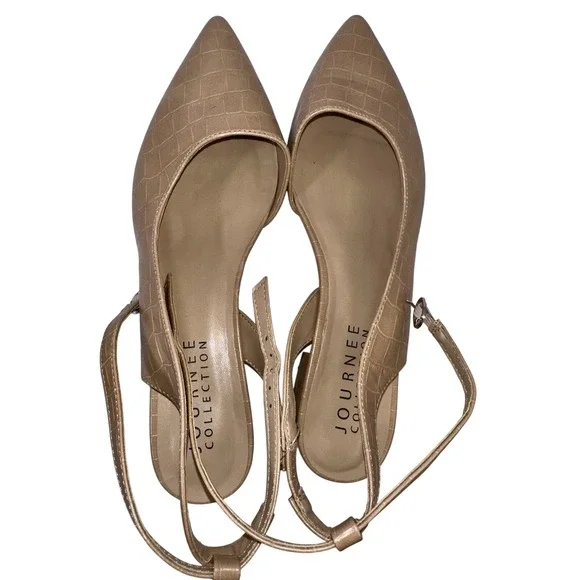 Journee Collection Tan Women's‎ Faux Crocskin Dress Shoe Slingback 9.5Wide