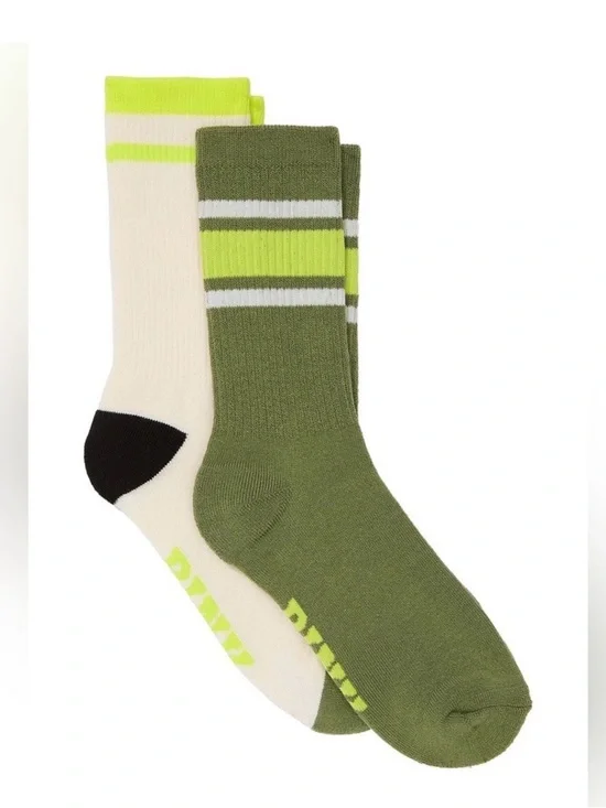 PINK Victoria's Secret Green and Cream 2-Pack Crew Socks- NWT