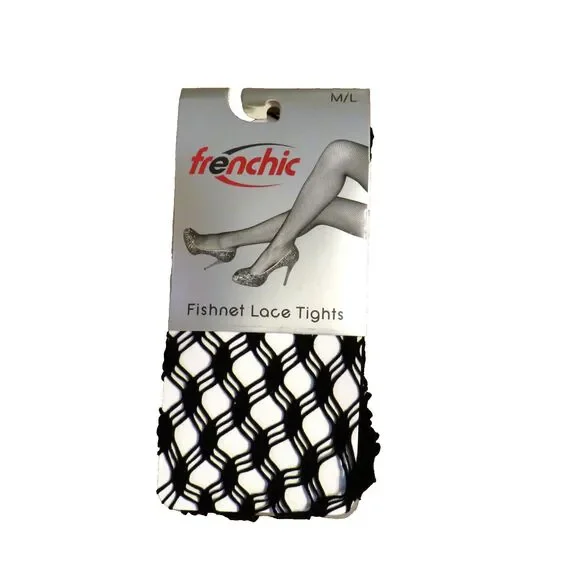 Frenchic Women's Black Fishnet Lace Tights Size M-L