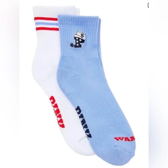 PINK Victoria's Secret “Cowgirl Wanted” Blue and White 2-Pack Quarter Socks- NWT