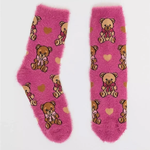 NWT SOCK candy Fuzzy Teddy Bear Socks