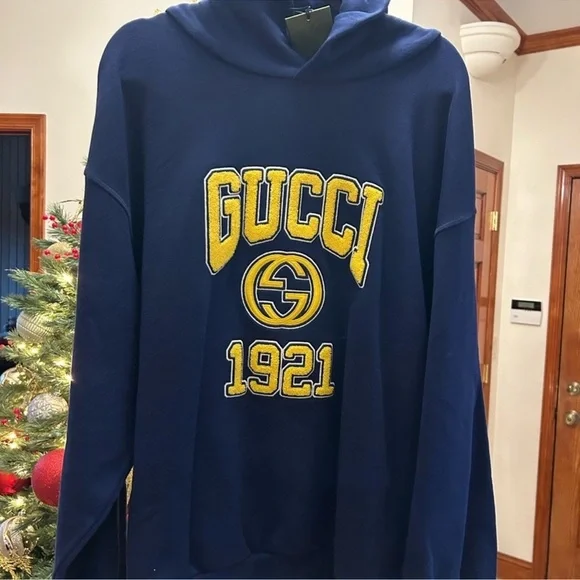 Men’s Gucci embroidered logo jersey, cotton hoodie, size XXL made in Italy NWT