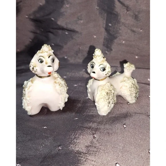 Set of Two Vintage 1950s Spaghetti glass Glass Poodle Figurines