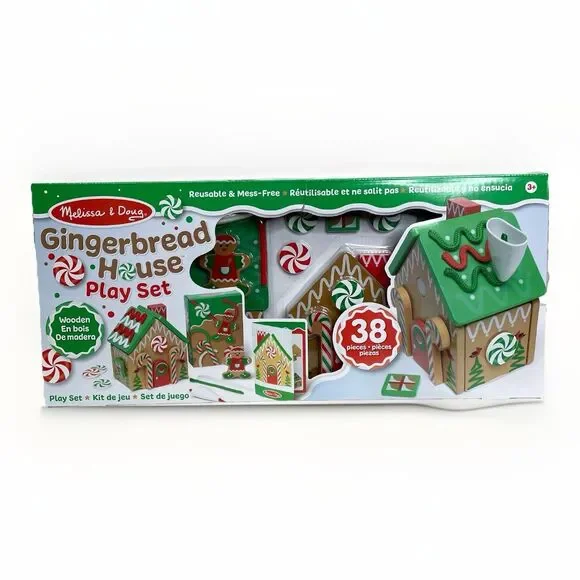 Melissa & Doug Wooden Gingerbread House Christmas Holiday Playset 38 Pcs NEW