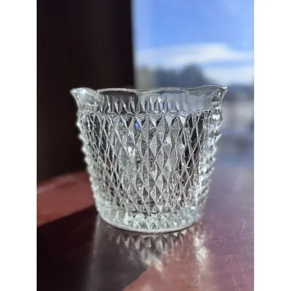 Fostoria Diamond Point Ruffled Edge Glass Bar‎ Ice Bucket VTG 1950's