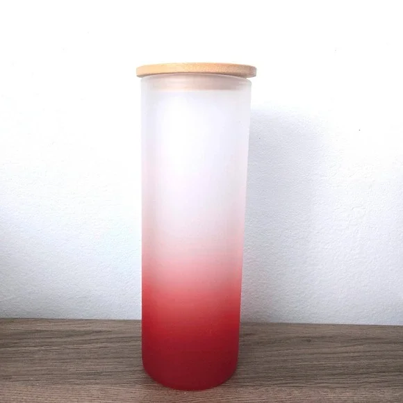 Red‎ Ombre Frosted Glass Sublimation Tumbler with Bamboo Lid 25oz Skinny DIY