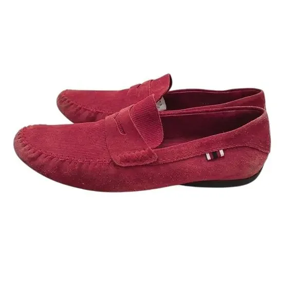 Gucci Red Suede Leather Slip‎ on Web Loafers Men's 9.5 G Driving Shoes Moccasin