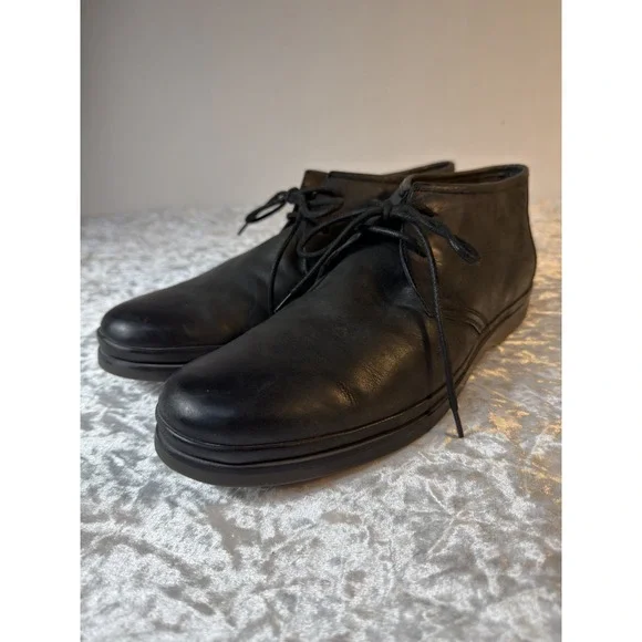 John Varvatos Black Leather Chukka Boots Mens 10.5 M Lace Up Ankle Dress Shoes