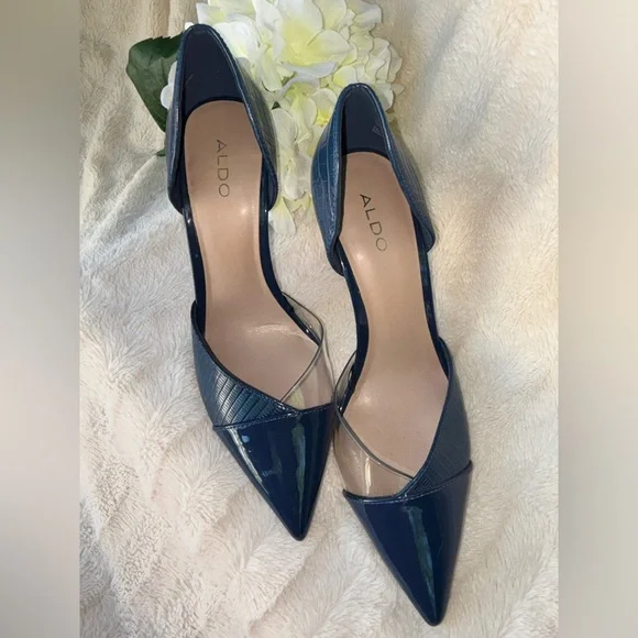 Aldo Navy Pointed D'Orsay Pumps with Clear Insets size 9