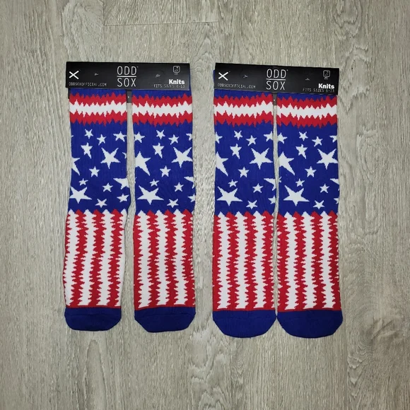 2 Pairs - Odd Sox USA Punk American Flag Crew Socks New