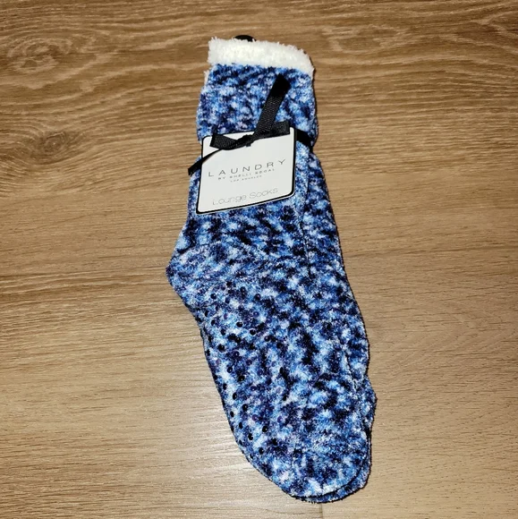 Laundry by Shelli Segal Womens Lounge Socks Blue White Soft Cozy Shoe Sixe 4-10