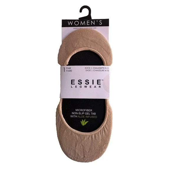 Essie No Show Socks Womens 9-11 Nude Microfiber Non Slip Gel Aloe Infused NEW