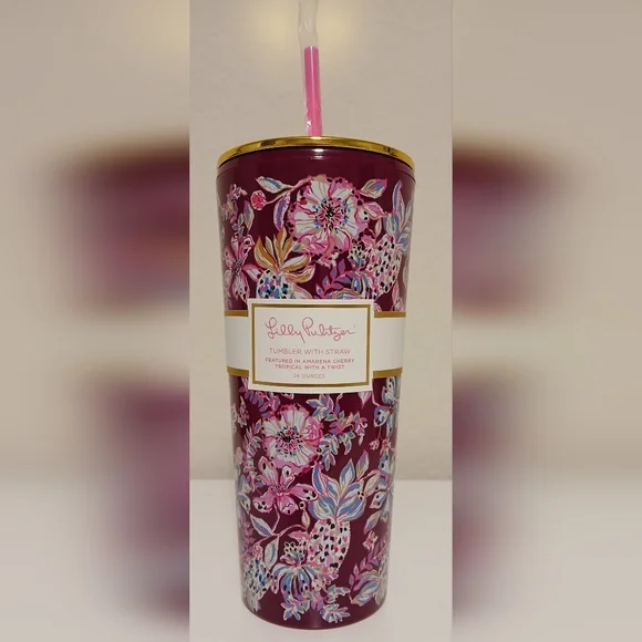 NWT Lilly Pulitzer‎ Floral Tumbler With Straw