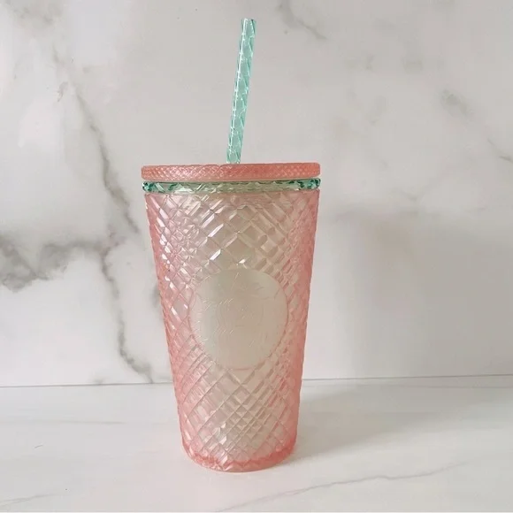 Starbucks 2023 Summer Jeweled Pearl Pink Green Grande 16oz Cold Cup Tumbler- New