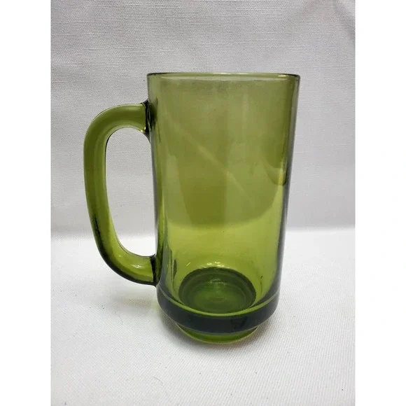Vintage Hazel Atlas Avocado Green & Yellow 16 Ounce Glass Beer Mug Stein BARWARE