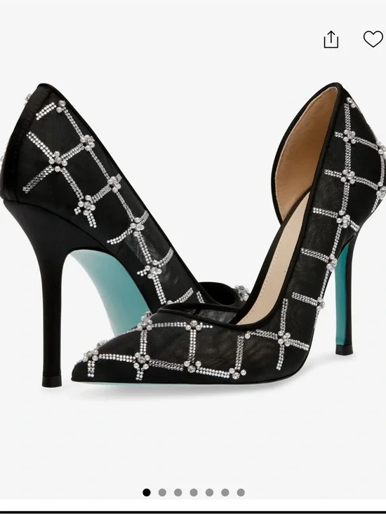 Betsey Johnson Cruze Stiletto Pumps Black Mesh Rhinestone Classic Glam In Box 9