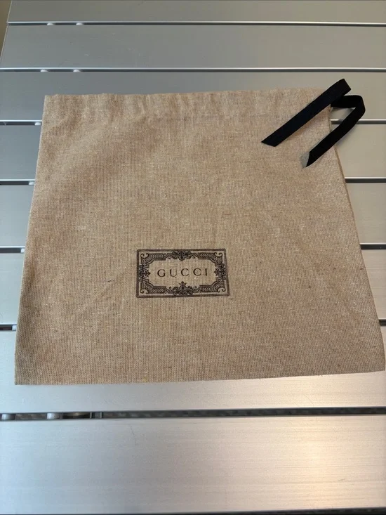Gucci Beige fine burlap Drawstring Pouch with Black Ribbon