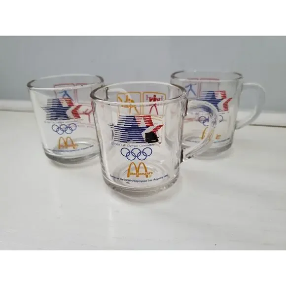 McDonalds‎ VINTAGE 1984 LOS ANGELES Olympics Coffee/Tea Cup/Mug Glass Lot of 3