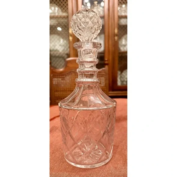 Vintage Cut Glass Liquor Decanter: Clear Barware Collection