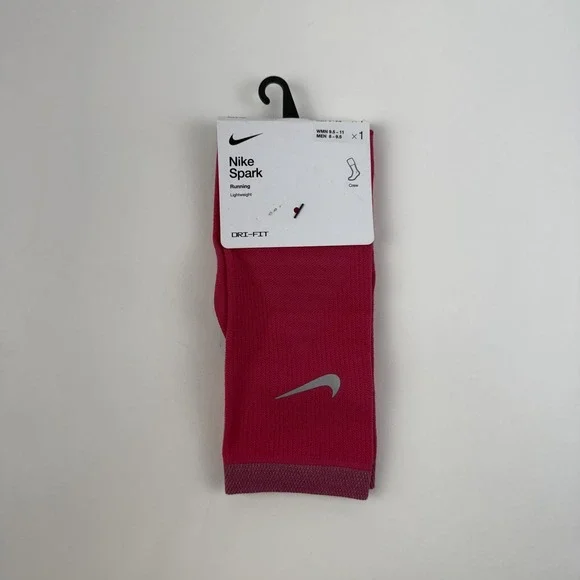 New Womens Nike Spark Lightweight Pink Running Crew Socks Size 9.5-11