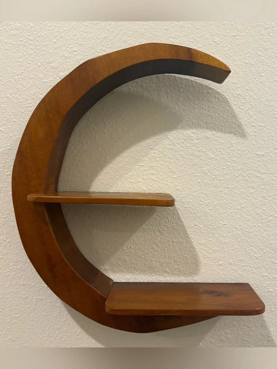 Vintage Crescent Moon Wood Wall Shelf
