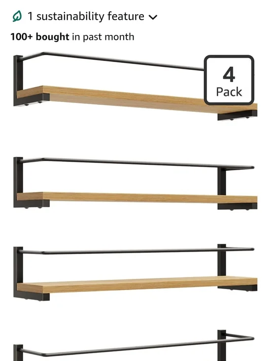 Modern Black and Natural Wood Wall Shelf - Brand: Oropy