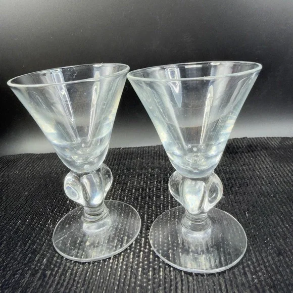 Vintage Seneca Ingrid Clear Elegant 3inch‎ Goblets Footed Cups Glasses Set 2