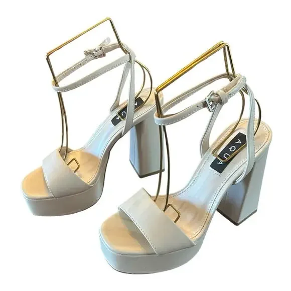 Aqua Cher Leather Ankle Strap Platform Heels Sexy Modern Uptown NEW Size 6